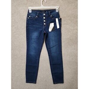 Tahari Amelia Skinny Jeans Womens 4 27 Blue Dark Wash Button Fly Stretch NEW